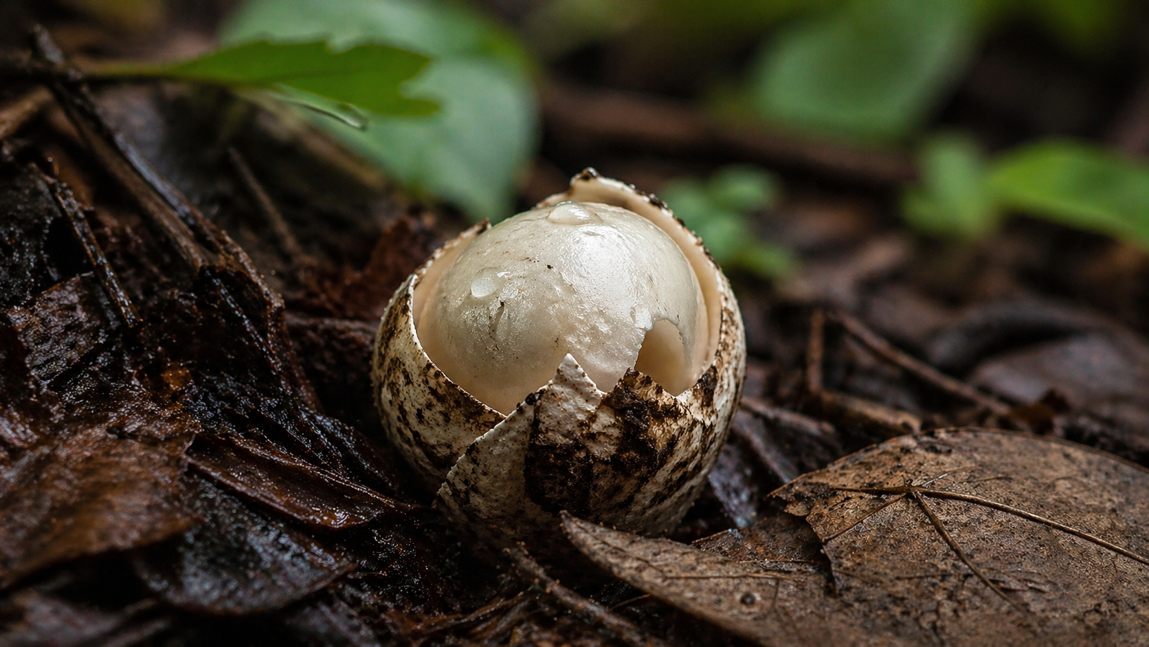 Wild mushroom emerging from moss
