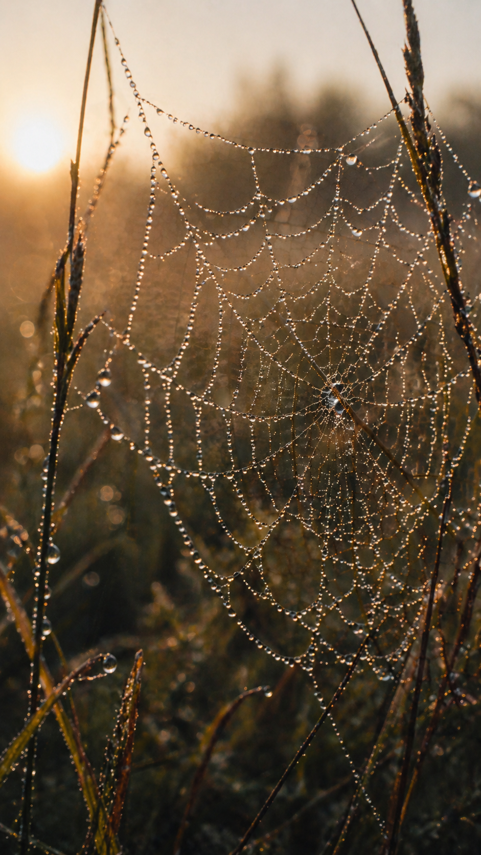 Spider web with morning dew